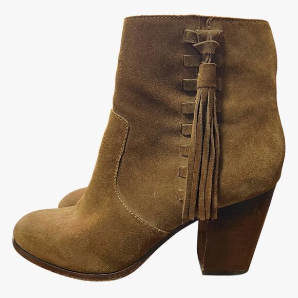 Frye Myra Tassel Lace Chestnut Leather Suede Booties 7.5 - Picture 4 of 10